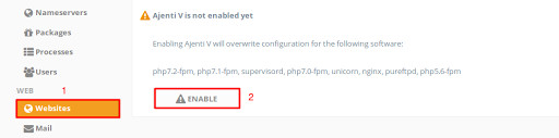 Install Ajenti: enable the Ajenti V plugin