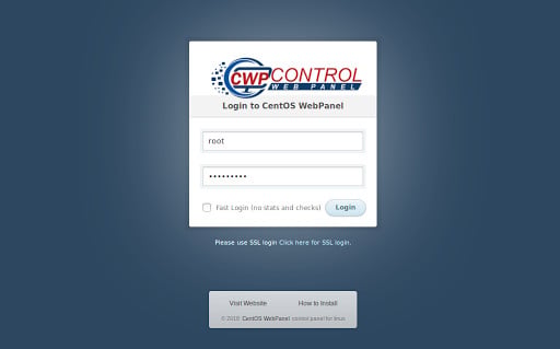 How to install CentOS Web Panel: the login screen