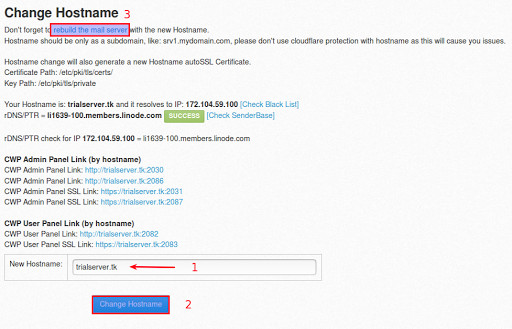 How to install CentOS Web Panel: changing the hostname