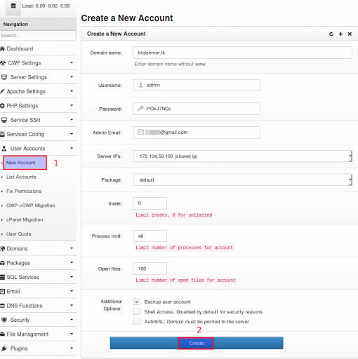 How to install CentOS Web Panel: creating a new user account