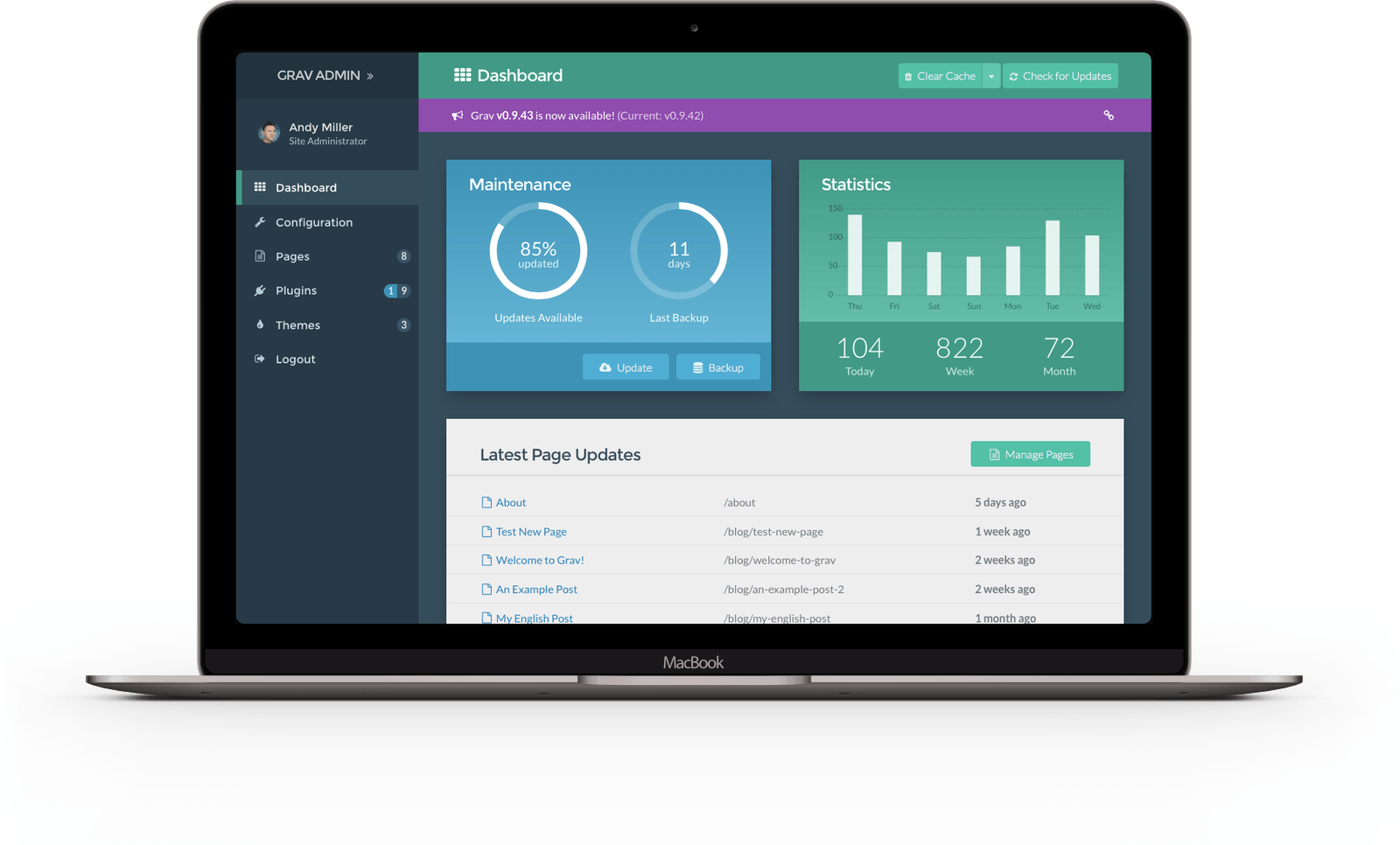 The Grav CMS interface