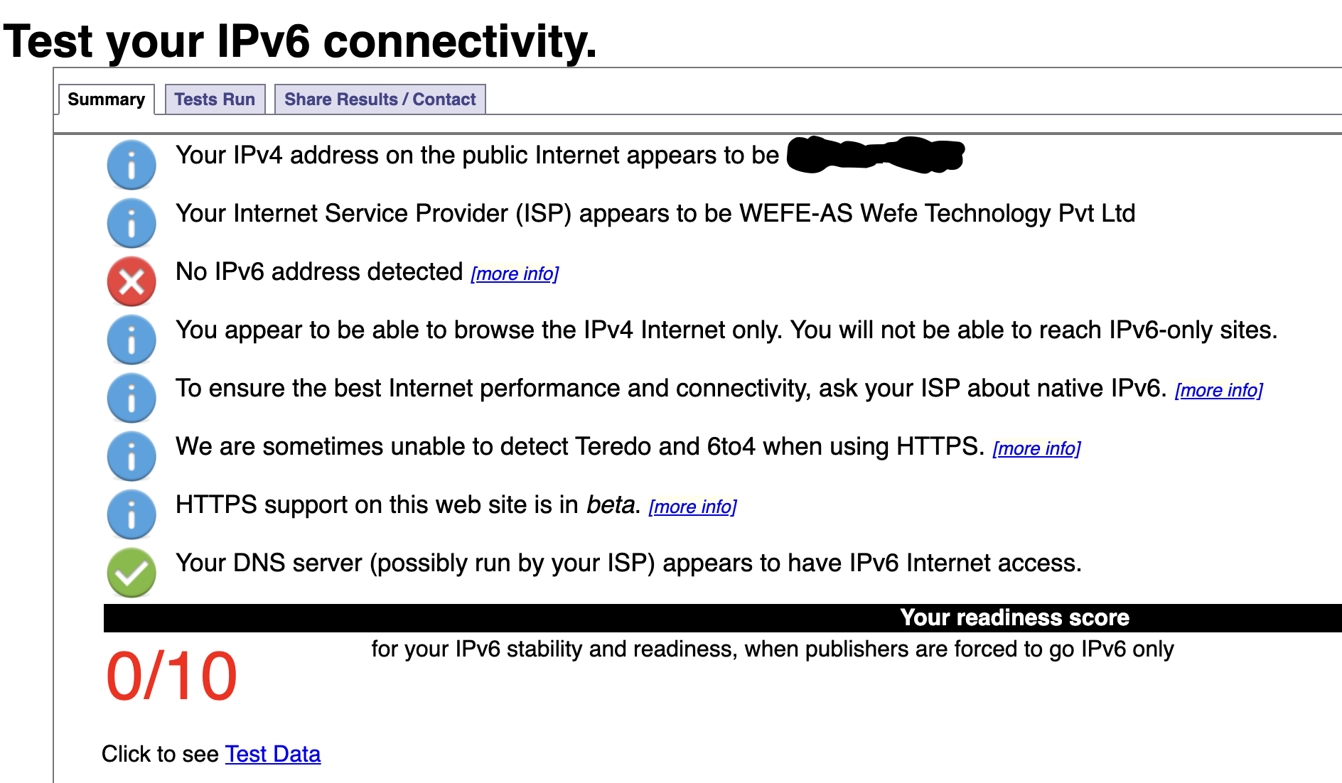 IPv6 Test Failure