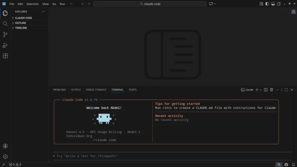 Claude code in VS Code