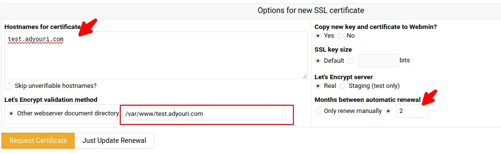 Webmin Configuration SSL Encryption Let's Encrypt Request