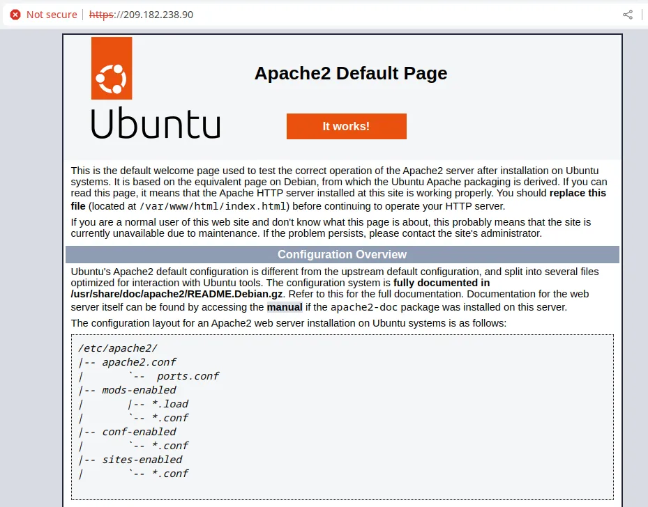 Apache self signed certificate welcome page